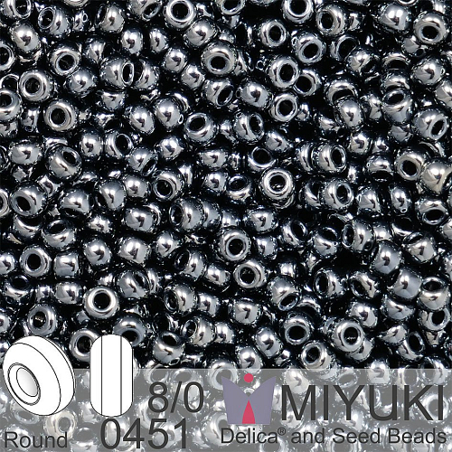 Korálky Miyuki Round 8/0. Barva 0451 Gunmetal. Balení 5g