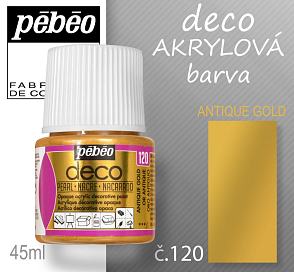 Barva AKRYLOVÁ perleťová Pébeo DECO. Odstín č.120 ANTIQUE GOLD. Balení 45 ml.