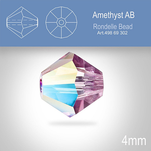 PRECIOSA Bicone MC BEAD (sluníčko) velikost 4mm. Barva AMETHYST Aurore Boreale. Balení 30ks .