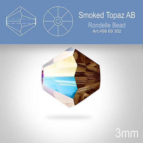 PRECIOSA Bicone (sluníčko) velikost 3mm. Barva SMOKED TOPAZ AB. Balení 40ks