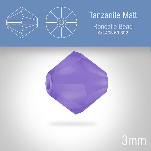 PRECIOSA Bicone (sluníčko) velikost 3mm. Barva TANZANITE MATT. Balení 40ks