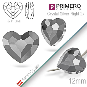 Korálky PRIMERO Crystals . Tvar 5741 Love. Barva Crystal Silver Night 2x. Velikost 12mm