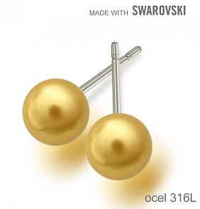 Náušnice sada Made with Swarovski 5818 Crystal Gold Pearl (001 296) 6mm+puzeta 316L