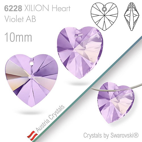 Swarovski XILION Heart 6228. Barva Violet AB. Velikost 10mm