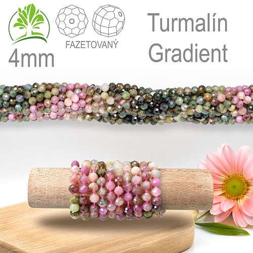Korálky z minerálů Turmalín Gradient Fazetovaný přírodní polodrahokam. Velikost pr.4mm. Balení 95Ks.