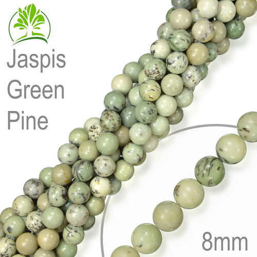 Korálky z minerálů Jaspis Green Pine přírodní polodrahokam. Velikost pr.8mm. Balení 10Ks.