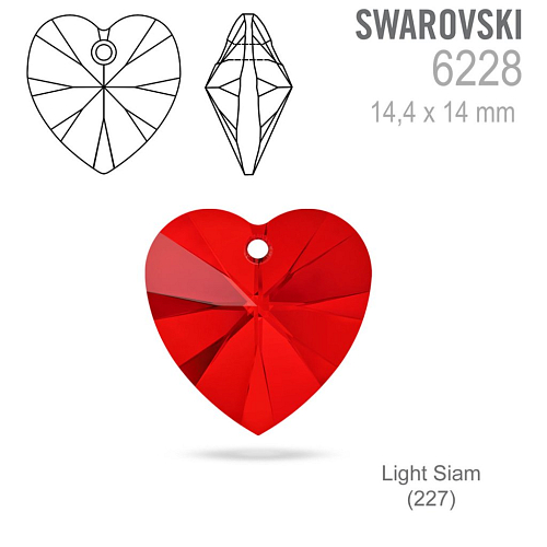 SWAROVSKI Heart Pendant barva Light Siam (227) velikost 14,4x14mm.