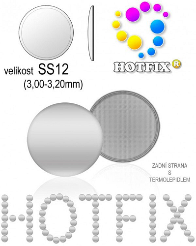 Kovové NAILHEAD HOTFIX nažehlovací polotovary. Velikost SS12 (3,00-3,20mm) Tl.0,6mm. Barva 001 STŘÍBRNÁ  (lesklá ocelová). Balení 70Ks.