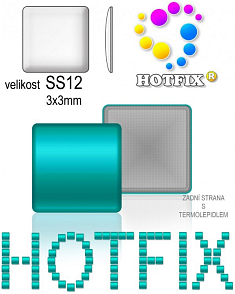 Kovové NAILHEAD HOTFIX nažehlovací polotovary. SQUARE Velikost SS12 (3,00-3,20mm) Tl.0,6mm. Barva 039 TYRKYSOVÁ (lesklá ocelová). Balení 70Ks.