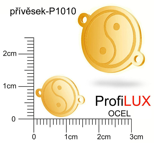 Přívěsek Chirurgická Ocel ozn-P1010 PLACIČKA s Jing-Jan 2x očko velikost 12x16mm. Barva POZLACENO Řada přívěsků ProfiLUX 