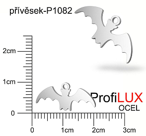 Přívěsek Ocel ozn-P1082 NETOPÝR velikost 8x18mm tl.1.0mm. Velikost otvoru pr. 1,5mm. Řada přívěsků ProfiLUX. 