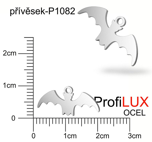 Přívěsek Ocel ozn-P1082 NETOPÝR velikost 8x18mm tl.1.0mm. Velikost otvoru pr. 1,5mm. Řada přívěsků ProfiLUX. 