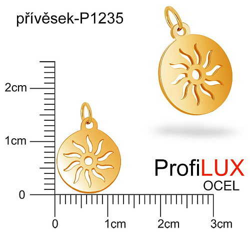 Přívěsek Ocel ozn-P1235 Medailon SLUNCE velikost 12x14mm. Barva POZLACENO. Řada přívěsků ProfiLUX