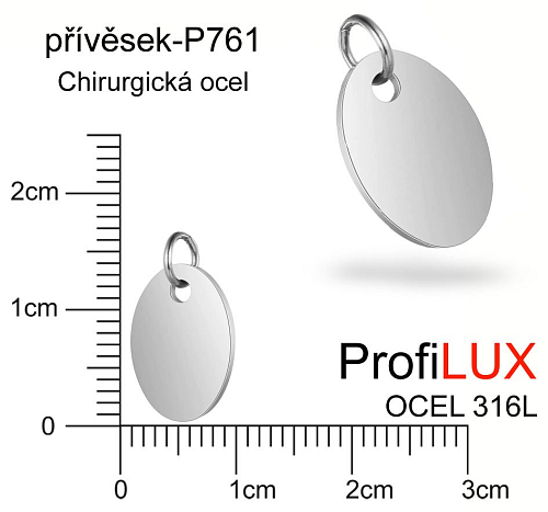 Přívěsek Chirurgická Ocel ozn-P761 OVÁL s kroužkem velikost 14x10mm. Řada přívěsků ProfiLUX