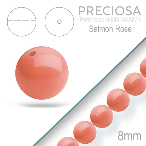 Preciosa Perle voskovaná kulatá MAXIMA Salmon Rose velikost 8mm. Balení návlek 15Ks.