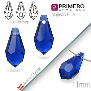 Přívěsky PRIMERO Crystals . Tvar 6000 Teardrop. Barva Majestic Blue. Velikost 11mm
