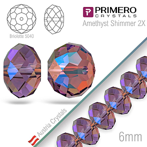 Korálky PRIMERO Crystals . Tvar 5040 Brilotette. Barva Amethyst Shimmer 2X. Velikost 6mm