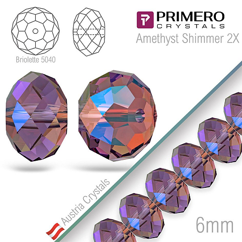 Korálky PRIMERO Crystals . Tvar 5040 Brilotette. Barva Amethyst Shimmer 2X. Velikost 6mm