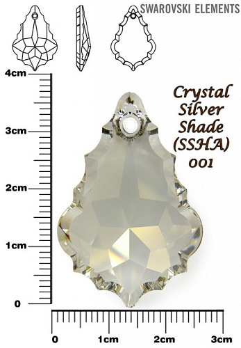 SWAROVSKI 6091 Baroque Pendant barva CRYSTAL SILVER SHADE velikost 38mm