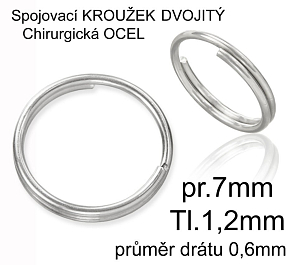 Spojovací kroužek DVOJITÝ. Materiál CHIRURGICKÁ OCEL 316l.. Průměr 7,0mm tl.1,2mm.