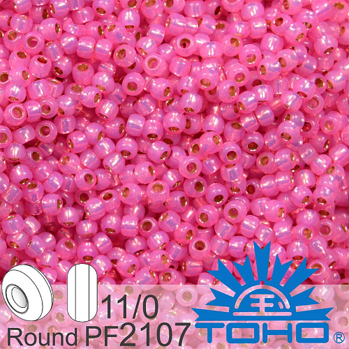 Korálky TOHO tvar ROUND (kulaté). Velikost 11/0. Barva č. PF2107 PermaFinish - Silver-Lined Milky Electric Pink  . Balení 8g.