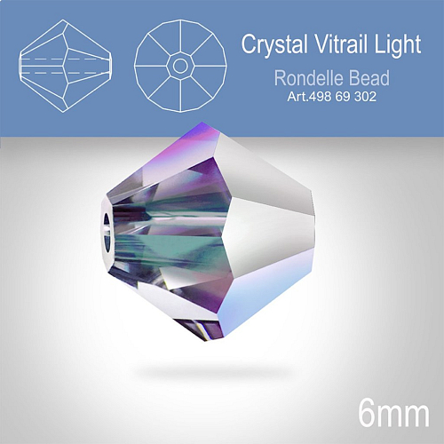 PRECIOSA Bicone MC BEAD (sluníčko) velikost 6mm. Barva CRYSTAL VITRAIL LIGHT. Balení 18ks .