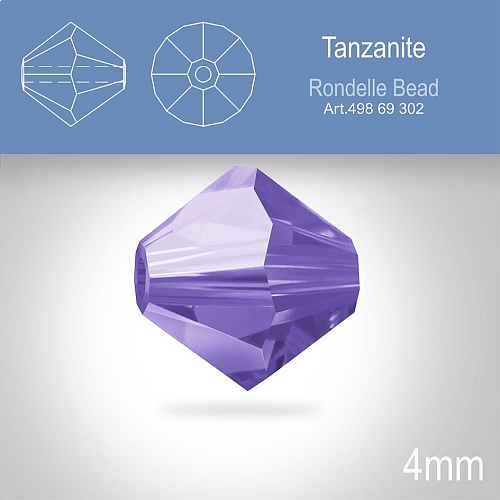 PRECIOSA Bicone MC BEAD (sluníčko) velikost 4mm. Barva TANZANITE. Balení 30ks .