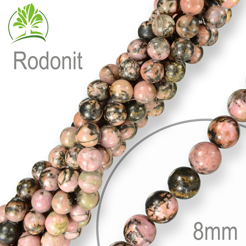 Korálky z minerálů Rodonit přírodní polodrahokam. Velikost pr.8mm. Balení 10Ks.
