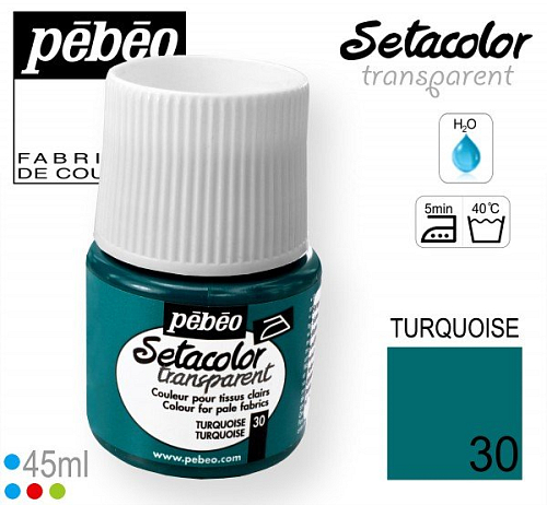 Barva na Textil SETACOLOR Transparent Pebeo. barva č. 30 TURQUOISE. Balení 45ml. 