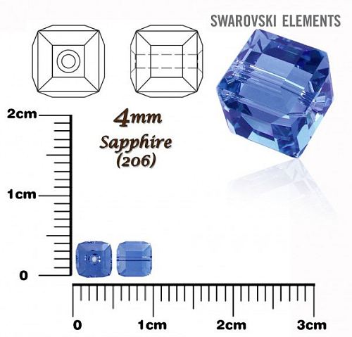 SWAROVSKI CUBE Beads 5601 barva SAPPHIRE velikost 4mm.