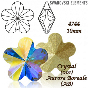SWAROVSKI ELEMENTS Flower Fancy 4744 barva CRYSTAL (001) AURORE BOREALE (AB) velikost 10mm
