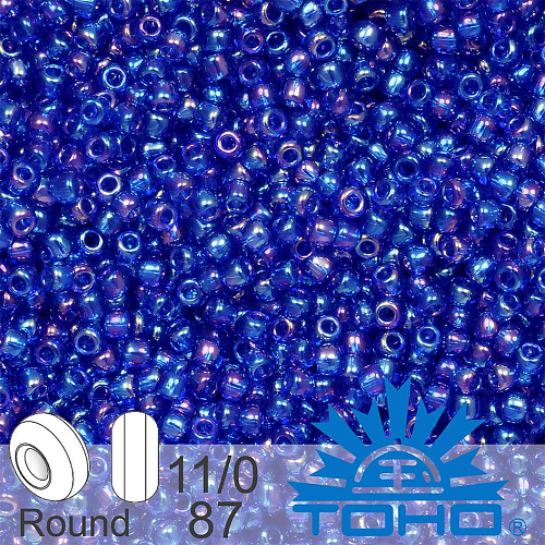 Korálky TOHO tvar ROUND (kulaté). Velikost 11/0. Barva č.87-Trans-Rainbow Cobalt . Balení 8g.