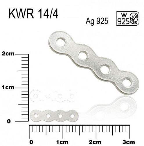 Vodič 4 otvory. Ozn. KWR 14/4. Materiál Ag925 stříbro váha 0,14g.