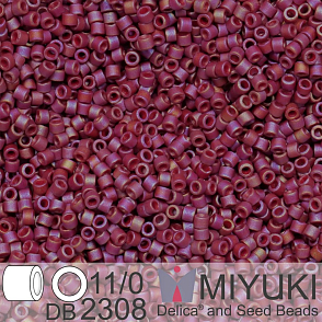 Korálky Miyuki Delica 11/0. Barva Matte Opaque Glazed Trillium Red AB DB2308. Balení 5g