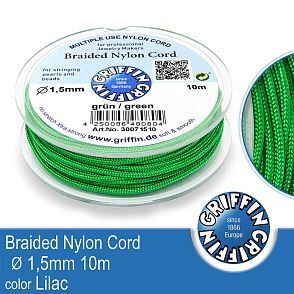 Braided NYLON (splétaná nit na náramky) GRIFFIN síla nitě 1,5mm cívka 10m. Barva Green