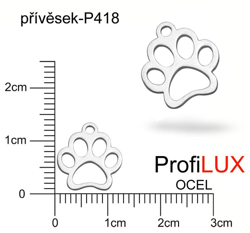 Přívěsek Chirurgická Ocel ozn-P418 TLAPKA velikost 12x13mm tl.1.0mm. Řada přívěsků ProfiLUX. 