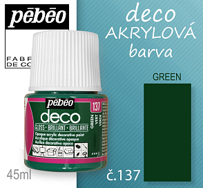 Barva AKRYLOVÁ lesk Pébeo DECO. Odstín č.137 GREEN. Balení 45 ml.