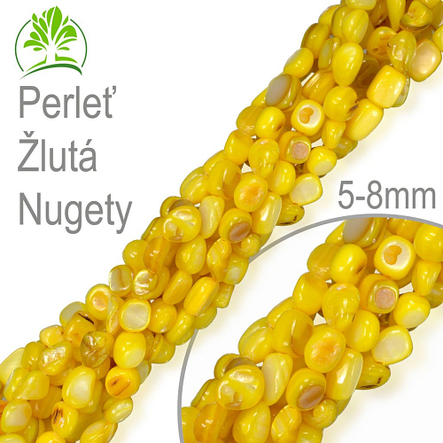 Perleť NUGETY. Velikost nugetu 5-8mm. Návlek délka cca 40cm. Barva Žlutá