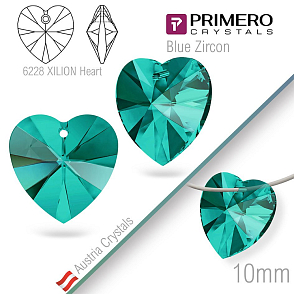 Korálky PRIMERO Crystals. Tvar 6228 XILION Heart. Barva Blue Zircon. Velikost 10mm