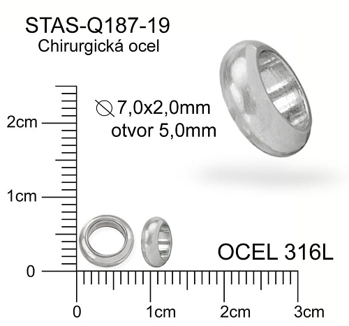Korálek ROZDĚLOVAČ pr.7,0x2,0mm. Materiál  chirurgická ocel. Ozn Q187 19.