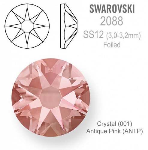 SWAROVSKI 2088 XIRIUS FOILED velikost SS12 barva Crystal Antique Pink 