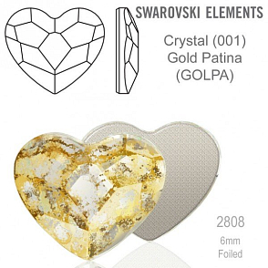 SWAROVSKI 2808 Heart Flat Back Foiled velikost 6mm. Barva Crystal Gold Patina 