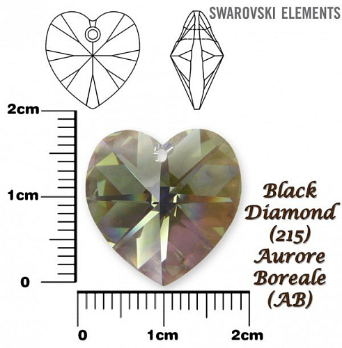 SWAROVSKI Heart Pendant 6228 barva BLACK DIAMOND AURORE BOREALE velikost 18x17,5mm.