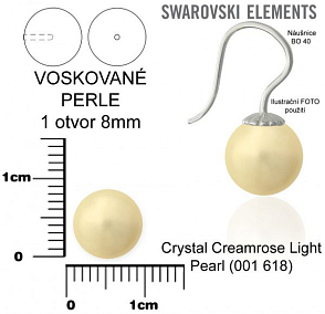 SWAROVSKI 5818 Voskované Perle 1otvor barva 618 CRYSTAL CREAMROSE LIGHT PEARL velikost 8mm.