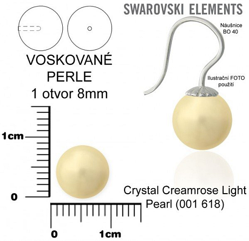 SWAROVSKI 5818 Voskované Perle 1otvor barva 618 CRYSTAL CREAMROSE LIGHT PEARL velikost 8mm.