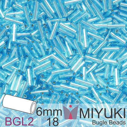 Korálky Miyuki Bugle Bead 6mm. Barva BGL2-18 Silverlined Aqua. Balení 10g.