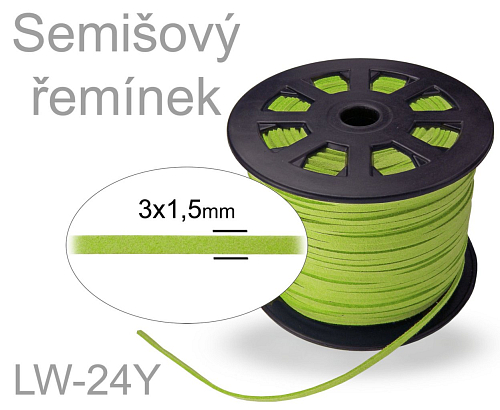 SEMIŠOVÁ šňůra plochá. Ozn.- LW-24Y. Barva GREEN (ZELENÁ). Velikost šířka 3mm tl.1,5mm. 