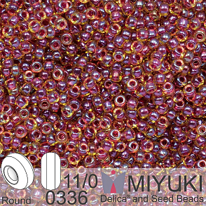 Korálky Miyuki Round 11/0. Barva 0336 Lined Peridot Luster. Balení 5g.