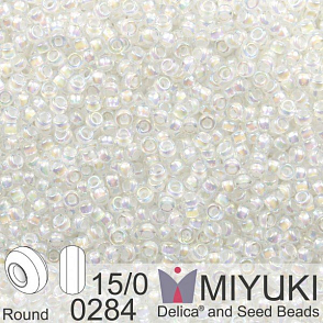 Korálky Miyuki Round 15/0. Barva 0284 White Lined Crystal AB. Balení 5g. 