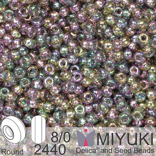 Korálky Miyuki Round 8/0. Barva 2440 Transparent Gray Rainbow Luster. Balení 5g
